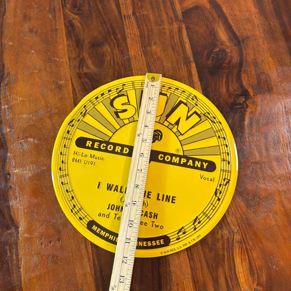 Johnny Cash I Walk The Line Sun Record Company Embossed Metal Sign 12 Inch Round